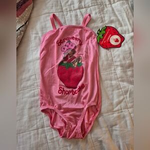 Vintage Toddler Girls Kids Strawberry Shortcake Pink Swimsuit Bathing Suit